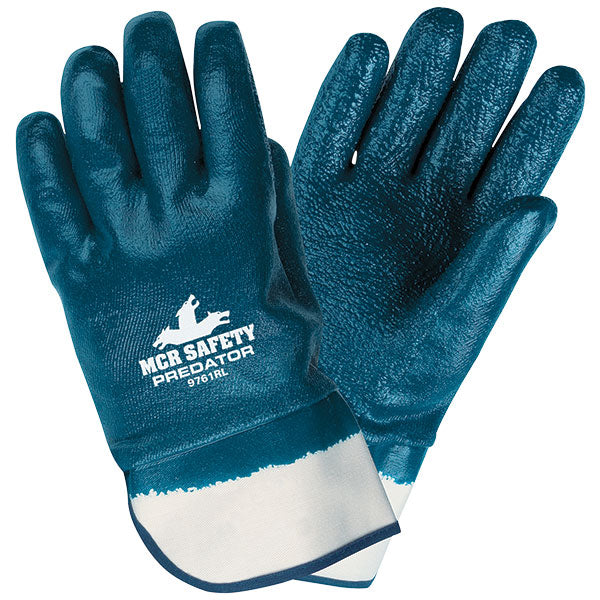 MCR Safety® Predator™ Nitrile Gloves, Fully Coated, Rough Finish, CE EN388 4224, ANSI Cut A3, Large, Blue, 12/Pair