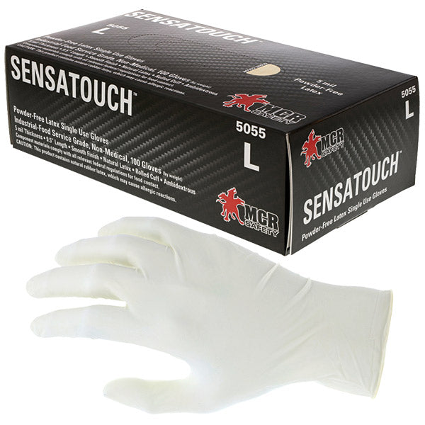 MCR Safety® SensaTouch™ Industrial/Food Grade Disposable Latex Gloves, Powder-Free. Large, Natural, 100/Box