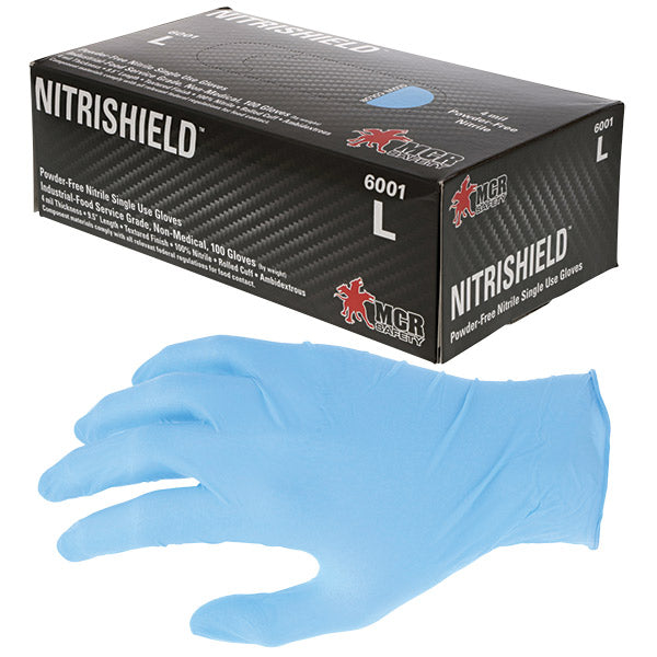 MCR Safety® NitriShield™ Disposable Nitrile Gloves, Powder-Free, Large, Blue, 100/Box