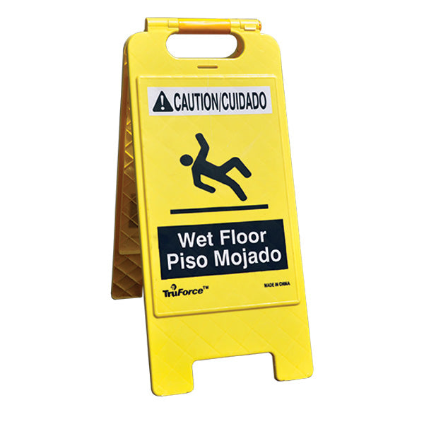 TruForce™ "Wet Floor" Caution Sign, English/Spanish, Yellow, 1/Each