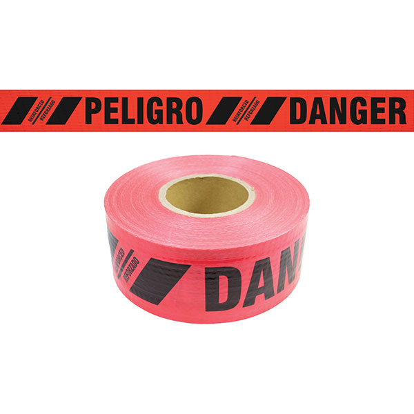 Presco Reinforced Bilingual Barricade Tape, "Danger/Peligro", Red, 1/Roll