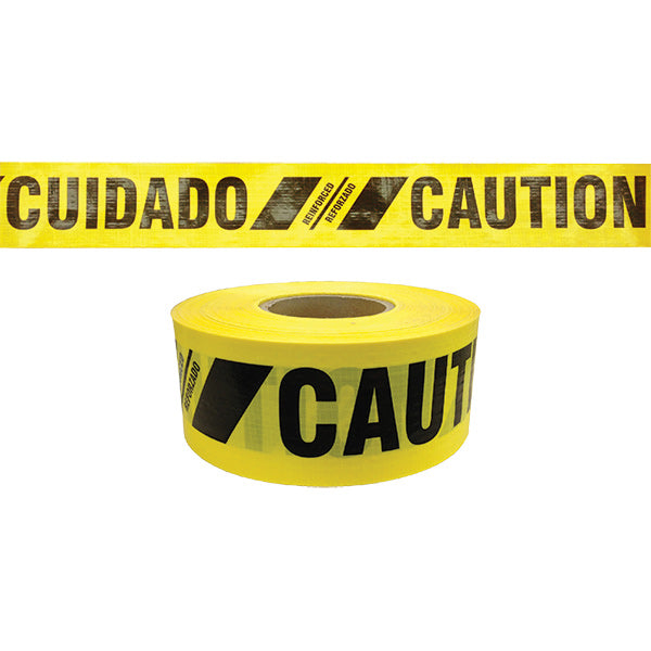 Presco Reinforced Bilingual Barricade Tape, "Caution/Cuidado", Yellow, 1/Roll