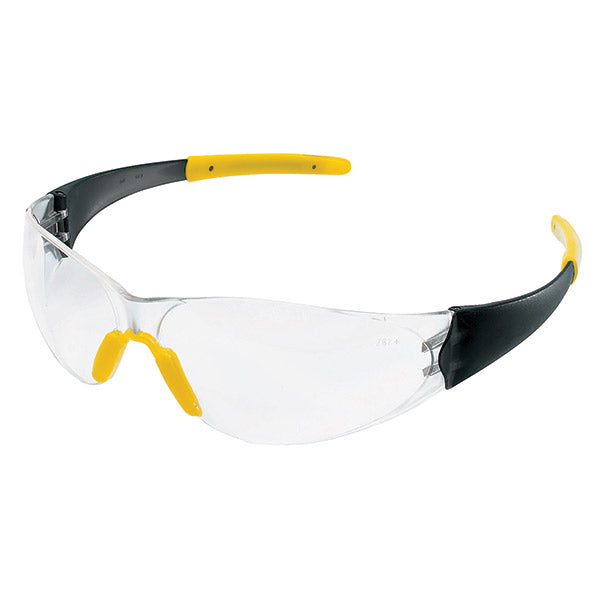 MCR Safety® Checkmate® 2 Eyewear, Smoke Temple, Yellow Nosepiece, Clear Lens, 1/Each
