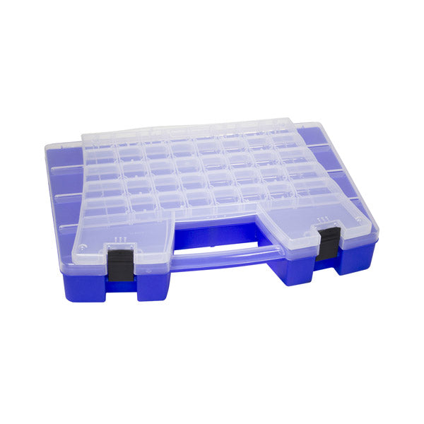 Akro-Mils® Portable Storage Organizer, 62 Compartments, 18 1/2"L x 3 3/8"H x 13 1/8"W, Blue/Clear, 1/Each
