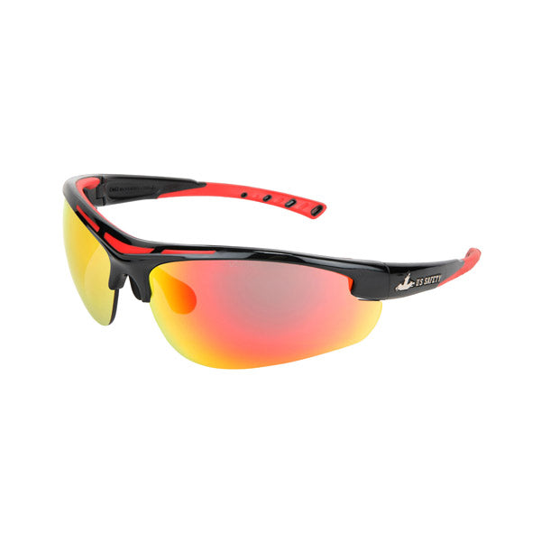 MCR Safety® Dominator™ 2 Eyewear, Black/Red Frame, BossMan™ Fire Mirror Lens, 1/Each
