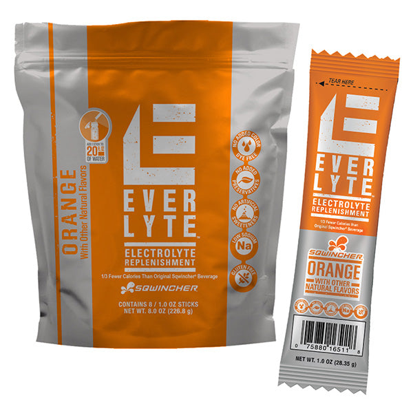 Sqwincher® EverLyte™ Sticks Single Serve, 1 oz Packs, 20 oz Yield, Orange, 8/Bag