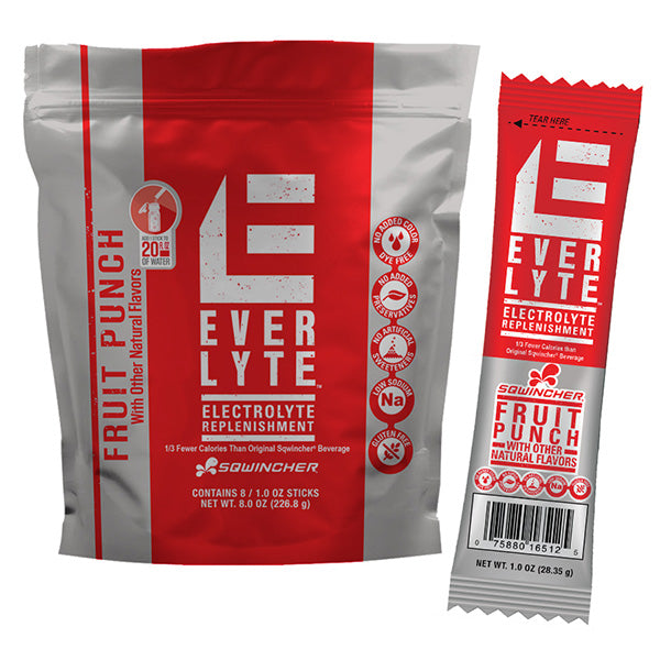 Sqwincher® EverLyte™ Sticks Single Serve, 1 oz Packs, 20 oz Yield, Fruit Punch, 8/Bag