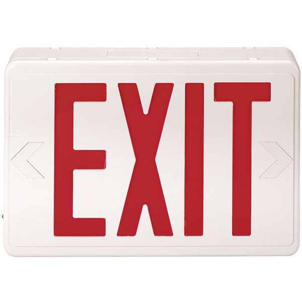 Red LED Exit Sign w/ Battery Backup, AC/DC, White, 1/Each