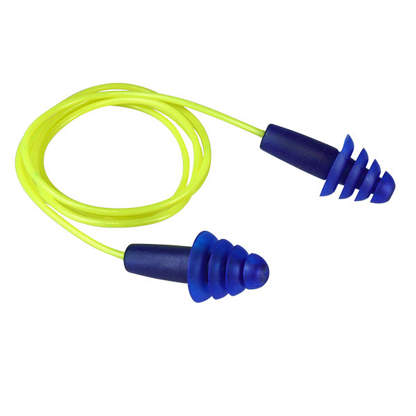 Radians® Resistor® II Reusable Flanged Earplugs, Corded, Blue, 100/Box