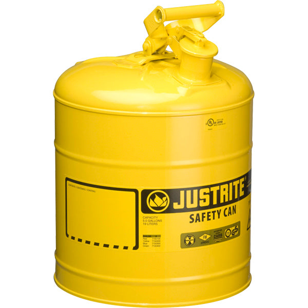 Justrite® Type I Safety Can, 5 gal, Yellow, 1/Each