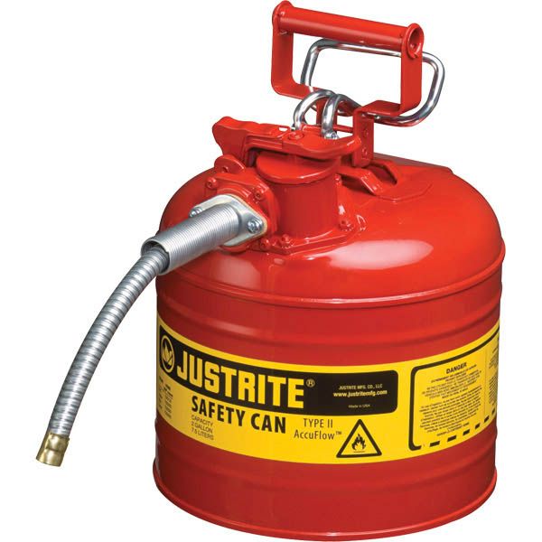 Justrite® Type II Safety Can, 2 gal, 5/8" Hose, Red, 1/Each
