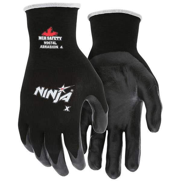 MCR Safety® Ninja® X Gloves, Large, Black, 12/Pair