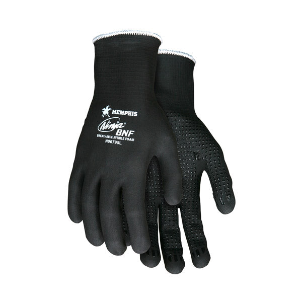 MCR Safety® Ninja® BNF Fully-Coated Nitrile Gloves, 15 ga, Large, Black, 12/Pair