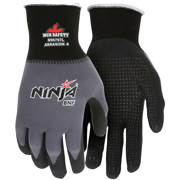 MCR Safety® Ninja® Breathable Nitrile Foam Work Gloves, CE EN 388 4141, Large, Gray, 12/Pair