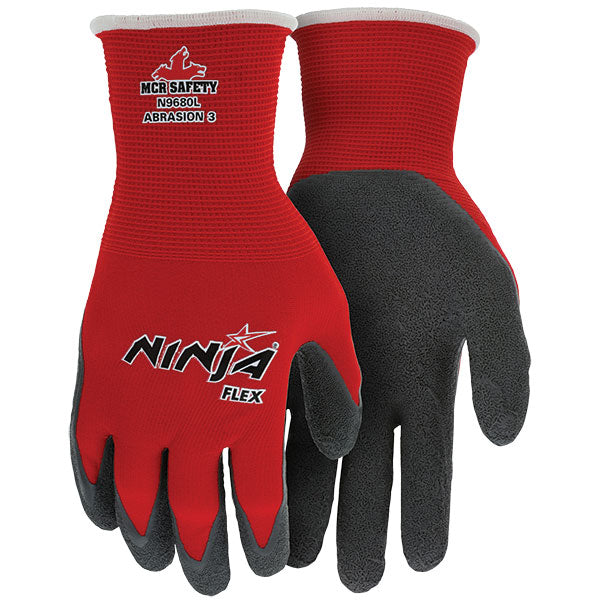 MCR Safety® Ninja® Flex Gloves, Large, Red/Gray, 12/Pair