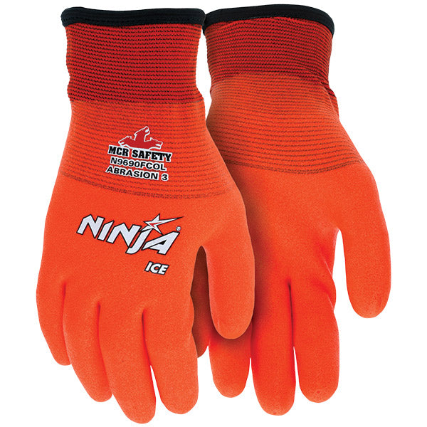 MCR Safety® Ninja® Ice Fully Coated Gloves, X-Large, Hi-Vis Orange, 12/Pair