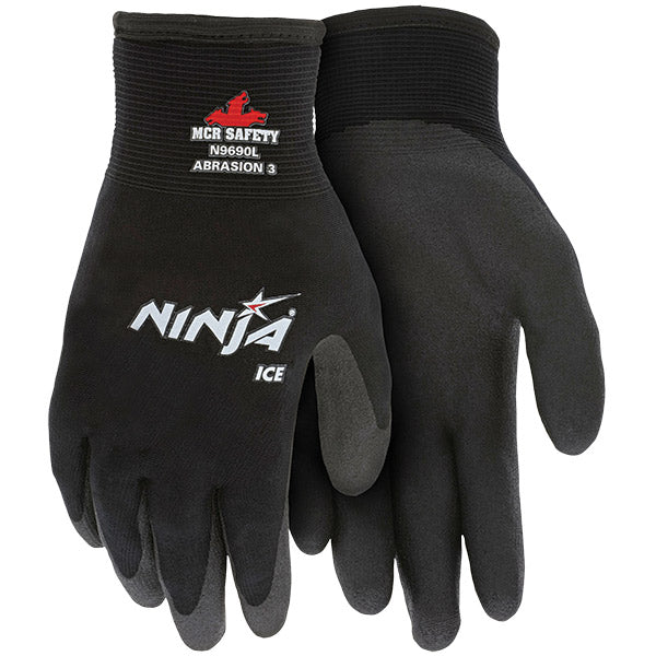 MCR Safety® Ninja® Ice Gloves, Large, Black, 12/Pair