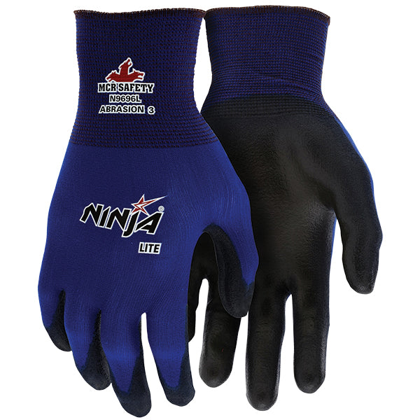 MCR Safety® Ninja® Lite Gloves, Large, Blue/Black, 12/Pair