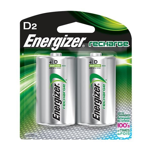 Energizer® Recharge® D Batteries, 2500 mAh, 2/Pkg