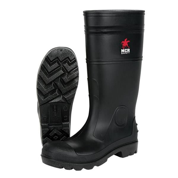 MCR Safety® 14" PVC Boots, Plain Toe, Size 10, Black, 1/Pair