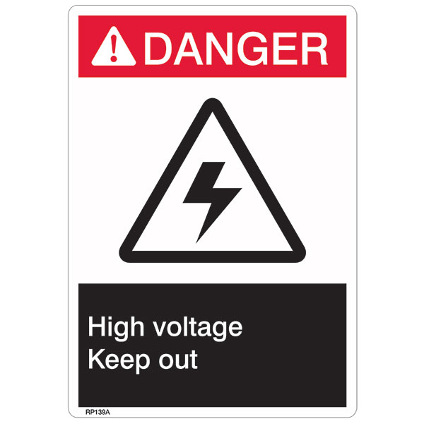 ANSI Z535 Rigid Plastic "Danger High Voltage" Sign, 1/Each