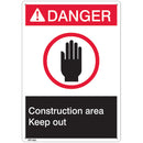 ANSI Z535 Rigid Plastic "Danger Construction Area" Sign, 1/Each