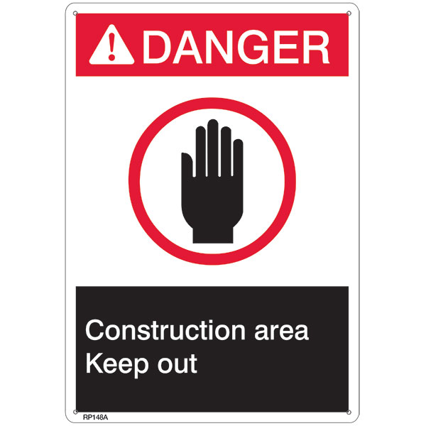 ANSI Z535 Rigid Plastic "Danger Construction Area" Sign, 1/Each