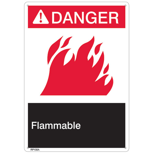 ANSI Z535 Rigid Plastic "Danger Flammable" Sign, 1/Each
