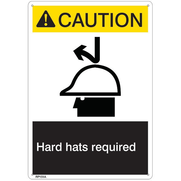 ANSI Z535 Rigid Plastic "Caution Hard Hat Required" Sign, 1/Each
