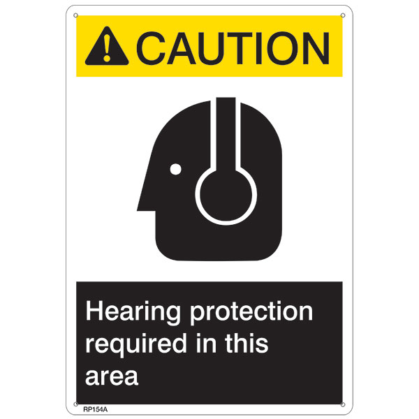ANSI Z535 Rigid Plastic "Caution Hearing Protection..." Sign, 1/Each