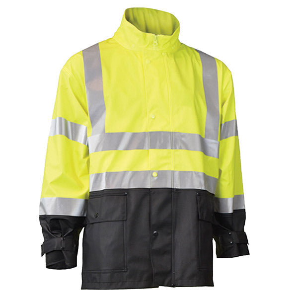 Radians® RW07 High Visibility Rain Jacket, 2X-Large, Hi-Vis Green/Black, 1/Each