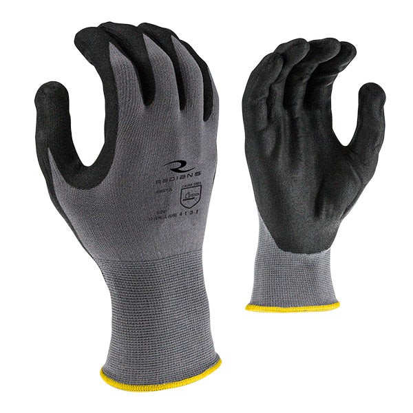 Radians® Foam Nitrile Gripper Gloves, Large, Gray/Black, 1/Pair