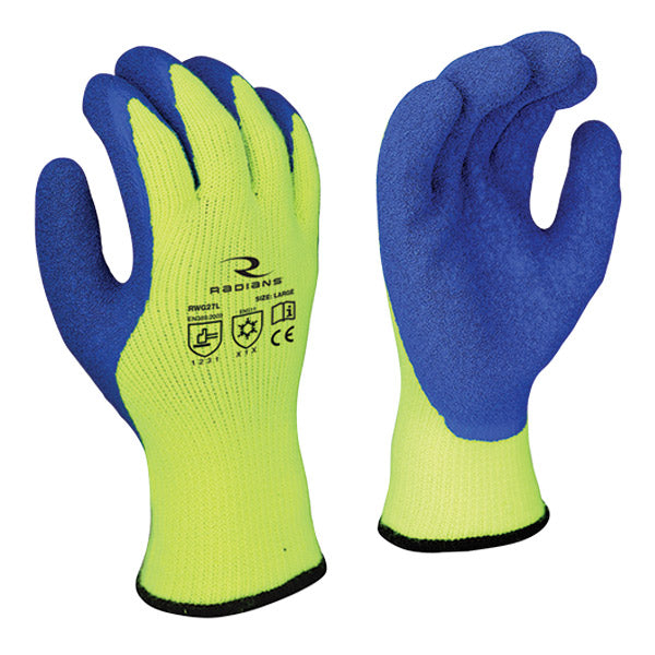 Radians® ANSI A3 Dipped Winter Gripper Gloves, Large, Hi-Vis Yellow/Blue, 1/Pair