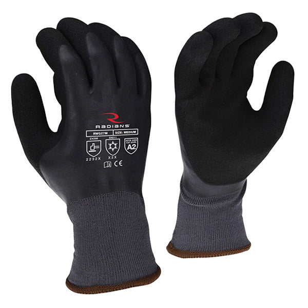 Radians® ANSI A2 Dipped Winter Gripper Gloves, Large, Black/Gray, 1/Pair