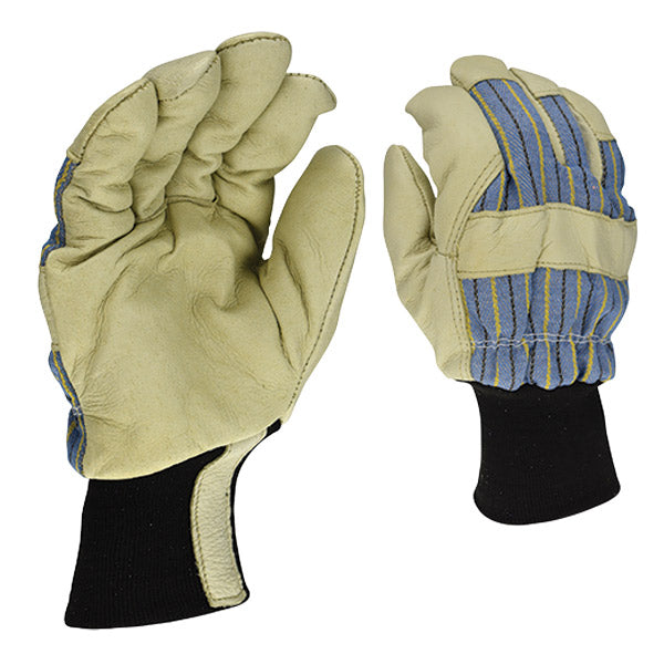 Radians® Fleeced Lined Premium Grain Pigskin Leather Gloves, Large, Beige/Blue Striped, 1/Pair