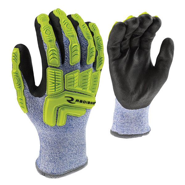 Radians® ANSI A4 Coated Cold Weather Gloves, Medium, Blue/Black/Green, 1/Pair