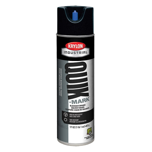 Krylon® Quik-Mark™ Inverted Marking Paint, Solvent Based, 20 oz Aerosol, Asphalt Black, 12/Case