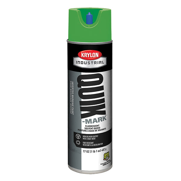 Krylon® Quik-Mark™ Inverted Marking Paint, Solvent Based, 17 oz Aerosol, Fluorescent Green, 12/Case
