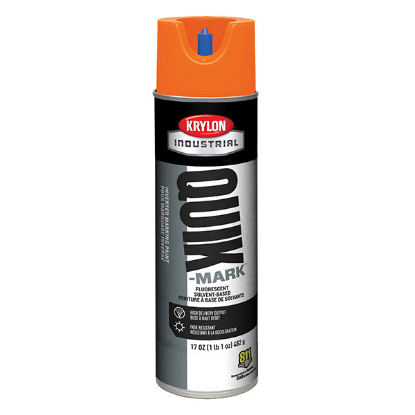 Krylon® Quik-Mark™ Inverted Marking Paint, Solvent Based, 20 oz Aerosol, Fluorescent Orange, 12/Case