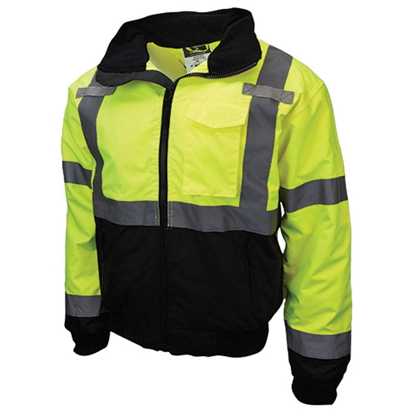 Radians® Class 3 Two-In-One High Visibility Bomber Safety Jacket, 2X-Large, Hi-Vis Green/Black, 1/Each