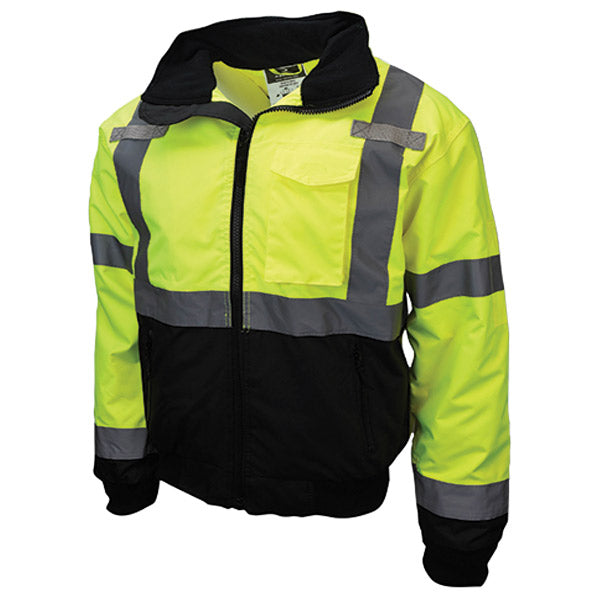 Radians® Class 3 Two-In-One High Visibility Bomber Safety Jacket, X-Large, Hi-Vis Green/Black, 1/Each