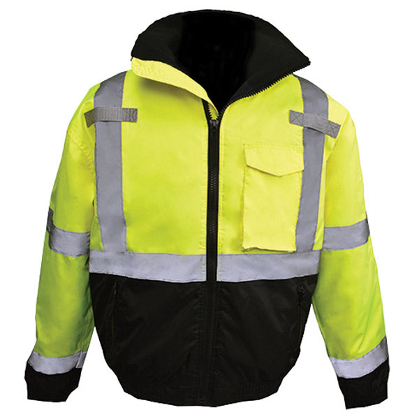 Radians® Class 3 High Visibility Weatherproof Bomber Jacket w/ Quilted Built-In Liner, 2X-Large, Hi-Vis Green/Black, 1/Each