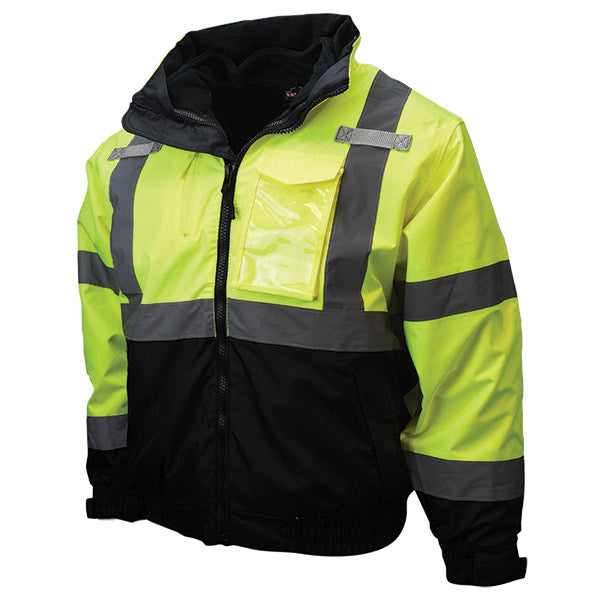 Radians® Three-In-One Deluxe High Visibility Bomber Jacket, 2X-Large, Hi-Vis Green/Black, 1/Each