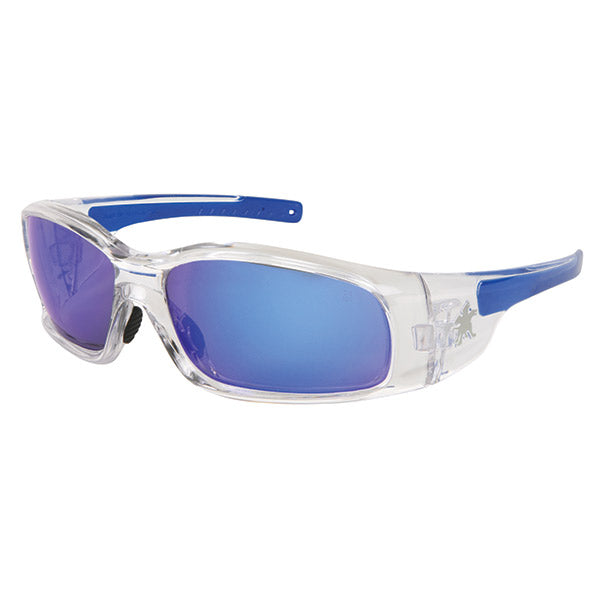 MCR Safety® Swagger® Eyewear, Clear Frame, Blue Diamond Mirror Lens, 1/Each
