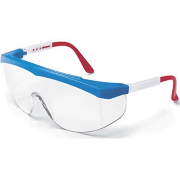 MCR Safety® SS1 Series Eyewear, Red/White/Blue Frame, Clear Lens, 1/Each