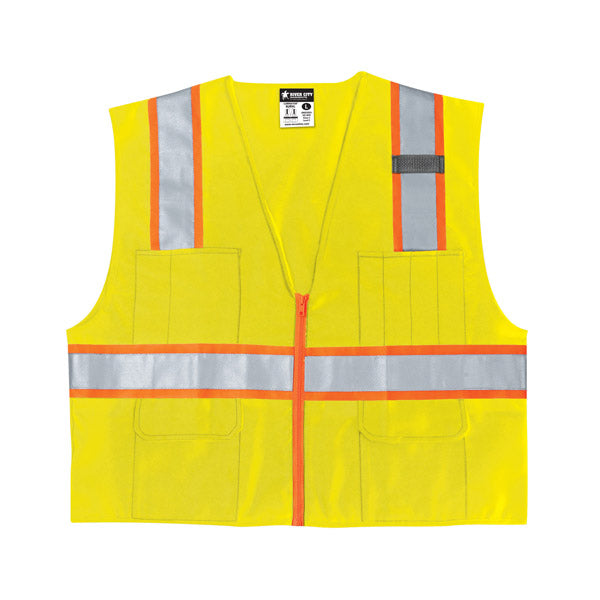 MCR Safety® Luminator™ Class 2 Surveyor's Solid Vest, X-Large, Lime/Orange Stripe, 1/Each