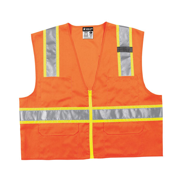 MCR Safety® Luminator™ Class 2 Surveyor's Solid Vest, Large, Orange/Lime Stripe, 1/Each