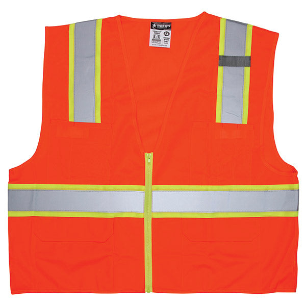 MCR Safety® Luminator™ Class 2 Surveyor's Solid Vest, X-Large, Orange/Lime Stripe, 1/Each