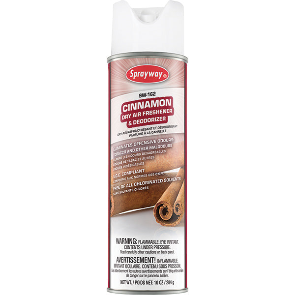 Sprayway® Dry Air & Fabric Deodorizer, Cinnamon, 10 oz Aerosol, 12/Case