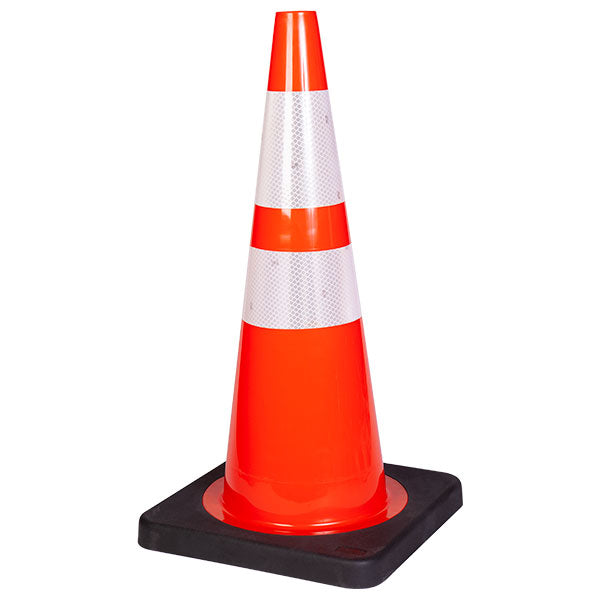 TruForce™ Traffic Cone w/ 4" & 6" Reflective Collars, 28", 10 lb, Dayglow Orange w/ Rubberized Black Base, 1/Each